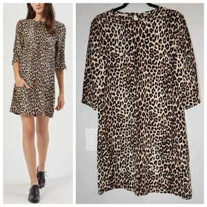 EQUIPMENT 100% Silk Aubrey Dress Leopard Print 3/4 Sleeves Pockets Size Medium